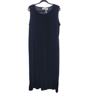 Vtg 80s Black Velour Sleeveless Maxi Dress XL 16/18 Stretch USA‎ Gothic Evening